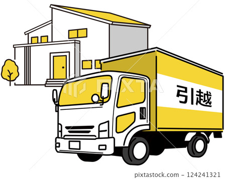 一輛卡車穿過住宅區的插圖 124241321