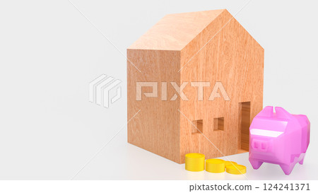 The Piggy Bank and House for Saving or earn concept 3d Rendering. The Piggy Bank and House for Saving or earn concept 3d Rendering. 124241371