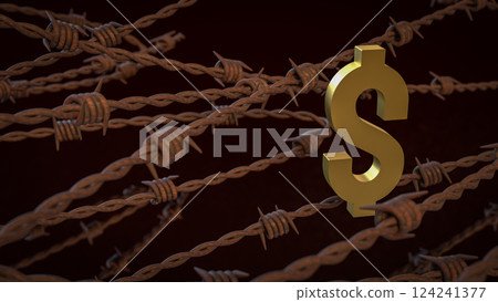 The Rusty barbed wire and gold dollar for Business concept 3d Rendering. The Rusty barbed wire and gold dollar for Business concept 3d Rendering. 124241377