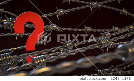 The Metal barbed wire and Question mark 3d Rendering. The Metal barbed wire and Question mark 3d Rendering. 124241378