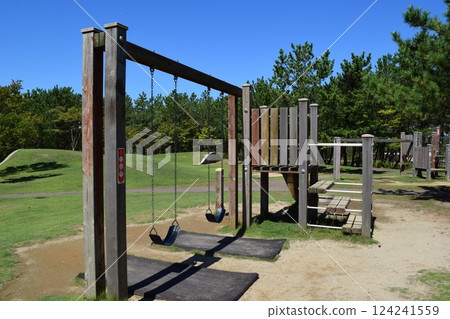 Wooden playground for children's park Wooden playground for children's park 124241559