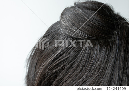 日本女人灰白頭髮的特寫 日本女人灰白頭髮的特寫 124241609