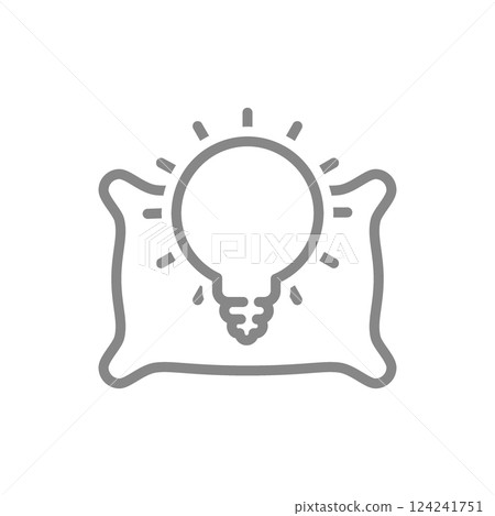Pillow with light bulb line icon. Best pillow symbol. Vector illustration. Pillow with light bulb line icon. Best pillow symbol. Vector illustration. 124241751