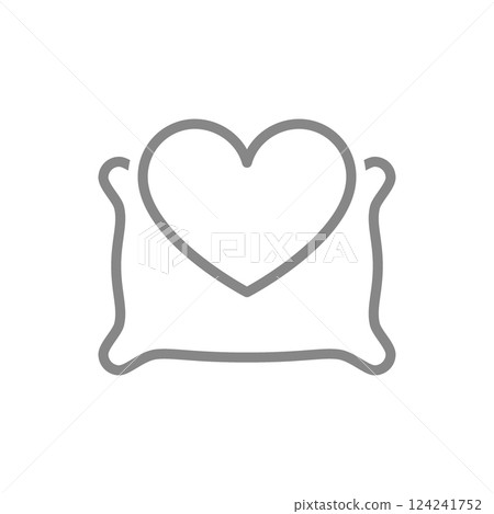 Pillow with heart line icon. Orthopedic pillow symbol. Vector illustration. Pillow with heart line icon. Orthopedic pillow symbol. Vector illustration. 124241752