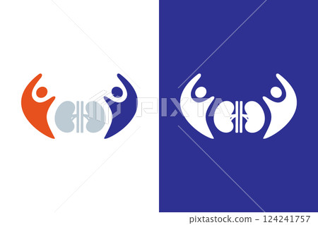 Kidney care and family logo combination. Medical clinic logotype design template. 124241757