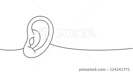 Ear one line continuous drawing. Human internal organ continuous one line illustration. Ear one line continuous drawing. Human internal organ continuous one line illustration. 124241771