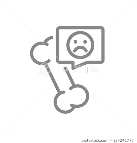 Human bone with sad face in speech bubble line icon. Diseases internal organ symbol. Vector illustration. 124241775