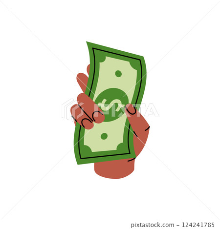 A hand holding a green dollar. Money investment and business commerce. Vector illustration. 124241785
