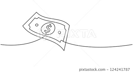 Paper currency one line continuous drawing. Money investment and online payment service. Vector illustration. Paper currency one line continuous drawing. Money investment and online payment service. Vector illustration. 124241787
