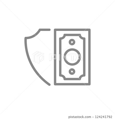 Money bill with a shield line icon. Online purchase and protection of transactions symbol. Vector illustration. 124241792