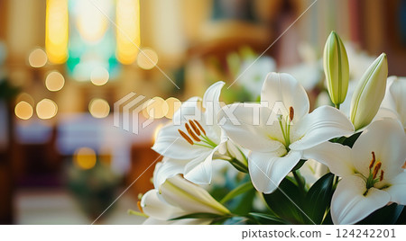 白百合和教堂的美麗風景 124242201
