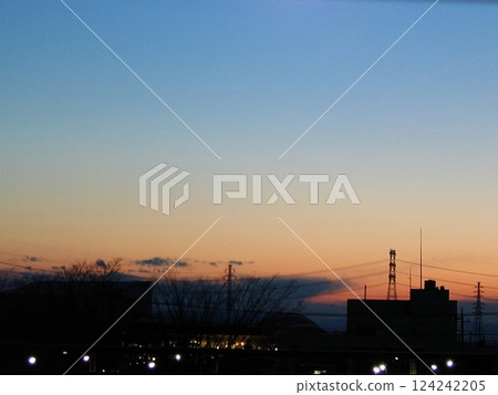 Nitta City Hall and the sunset sky (March 25, 2012) The orange sunset sky in spring scenery in Nitta, Ota City Nitta City Hall and the sunset sky (March 25, 2012) The orange sunset sky in spring scenery in Nitta, Ota City 124242205