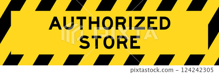 Yellow and black color with line striped label banner with word authorized store Yellow and black color with line striped label banner with word authorized store 124242305