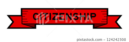 Ribbon label banner with word citizenship in red color on white background 124242308
