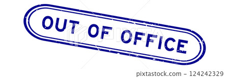 Grunge blue out of office word rubber seal stamp on white background 124242329