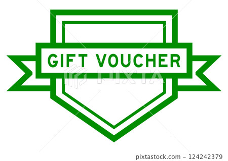Vintage green color pentagon label banner with word gift voucher on white background Vintage green color pentagon label banner with word gift voucher on white background 124242379