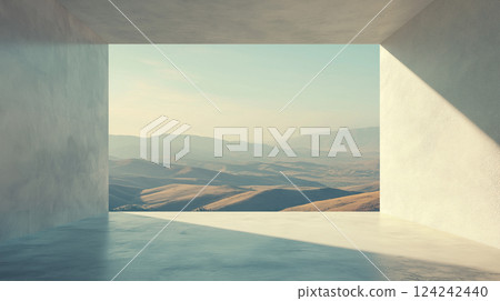 A terrace with an opening that frames the hillside view 124242440
