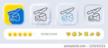 Potato chips line icon. Neumorphic, Flat shadow, 3d buttons. Sliced cut potatoes sign. Eco vegetable symbol. Line potato chips icon. Social media icons. Vector 124242522