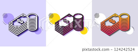 Cash money line icon. Halftone dotted pattern. Gradient icon with grain shadow. Banking currency sign. Dollar or USD symbol. Line savings icon. Various designs. Vector 124242524