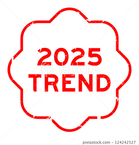 Grunge red 2025 trend word rubber seal stamp on white background 124242527