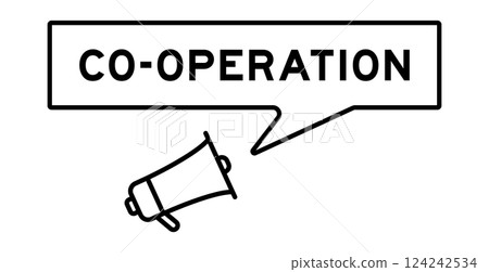 Megaphone icon with speech bubble in word co-operation on white background Megaphone icon with speech bubble in word co-operation on white background 124242534