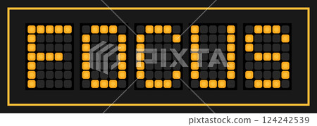 Orange color led banner in word focus on black background Orange color led banner in word focus on black background 124242539