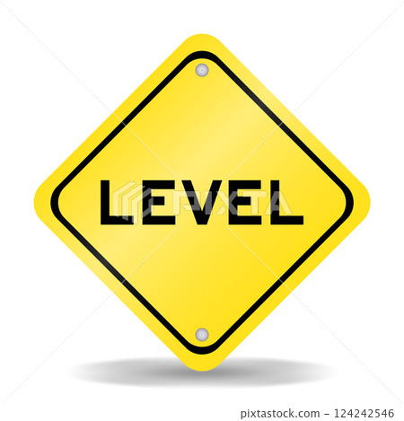 Yellow color transportation sign with word level on white background 124242546