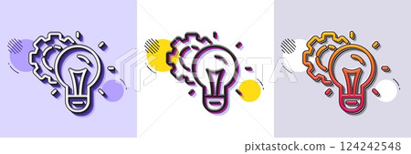 Idea gear line icon. Halftone dotted pattern. Gradient icon with grain shadow. Settings cogwheel sign. Working process symbol. Line idea gear icon. Various designs. Vector 124242548