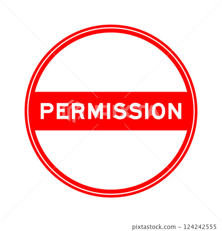 Red color round seal sticker in word permission on white background 124242555