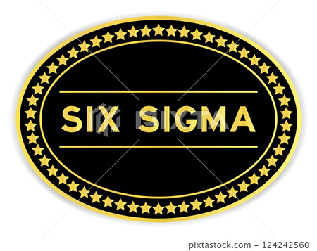 Black and gold color oval label sticker with word six sigma on white background Black and gold color oval label sticker with word six sigma on white background 124242560