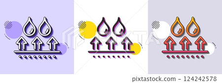 Waterproof line icon. Halftone dotted pattern. Gradient icon with grain shadow. Water resistant sign. Drop protection symbol. Line waterproof icon. Various designs. Vector 124242578