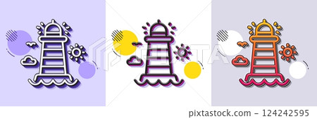 Lighthouse line icon. Halftone dotted pattern. Gradient icon with grain shadow. Beacon tower sign. Searchlight building symbol. Line lighthouse icon. Various designs. Vector 124242595