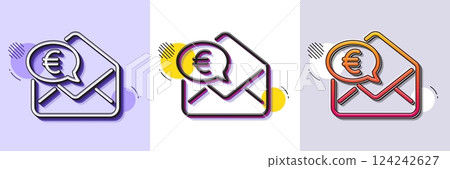 Euro via mail line icon. Halftone dotted pattern. Gradient icon with grain shadow. Send or receive money sign. Line euro money icon. Various designs. Vector 124242627