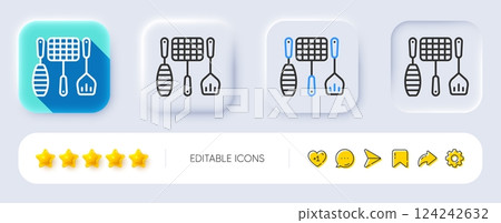 Grill tools line icon. Neumorphic, Flat shadow, 3d buttons. Barbecue utensils sign. Food cooking baskets and spatula symbol. Line grill tools icon. Social media icons. Vector Grill tools line icon. Neumorphic, Flat shadow, 3d buttons. Barbecue utensils sign. Food cooking baskets and spatula symbol. Line grill tools icon. Social media icons. Vector 124242632
