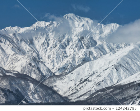 Mt. Goryu from Nodaira, Hakuba Village, Nagano Prefecture (aerial photography by drone) Mt. Goryu from Nodaira, Hakuba Village, Nagano Prefecture (aerial photography by drone) 124242783