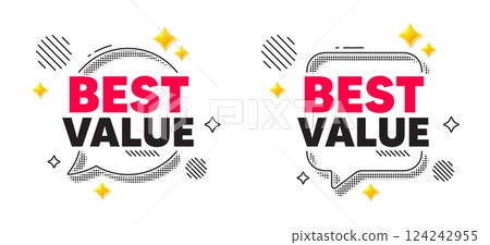 Best value chat speech bubble. Social media concept. Best value tag. Special offer Sale sign. Advertising Discounts symbol. 3d flare stars chat bubble. Vector 124242955