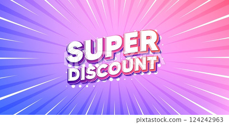 Super discount sun rays gradient banner. Light burst background. Super discount tag. Sale sign. Advertising Discounts symbol. Gradient sun rays. Sunburst light. Vector 124242963