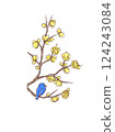 蠟梅花和藍鳥 124243084