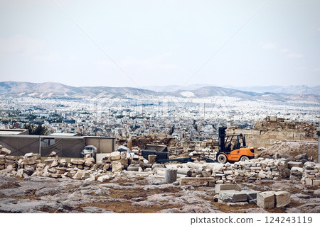 View of the city from the top of a hill in Greece View of the city from the top of a hill in Greece 124243119