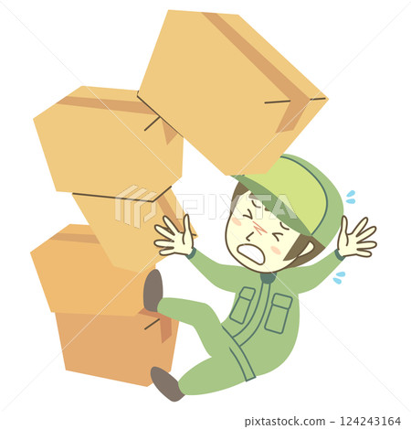 男性送貨員因堆疊的紙箱掉落而受傷 124243164