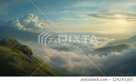 Sea of clouds and mountains illuminated by the morning sun 124243165