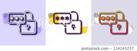 Lock line icon. Halftone dotted pattern. Gradient icon with grain shadow. Padlock password sign. Security access pass symbol. Line lock icon. Various designs. Vector Lock line icon. Halftone dotted pattern. Gradient icon with grain shadow. Padlock password sign. Security access pass symbol. Line lock icon. Various designs. Vector 124243237