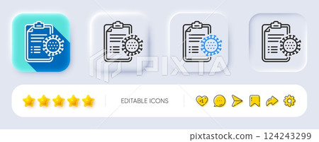 Coronavirus report line icon. Neumorphic, Flat shadow, 3d buttons. Covid-19 virus treatment sign. Corona virus symbol. Line coronavirus report icon. Social media icons. Vector Coronavirus report line icon. Neumorphic, Flat shadow, 3d buttons. Covid-19 virus treatment sign. Corona virus symbol. Line coronavirus report icon. Social media icons. Vector 124243299