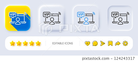 Vip line icon. Neumorphic, Flat shadow, 3d buttons. Very important person access sign. Member privilege symbol. Line vip access icon. Social media icons. Vector 124243317