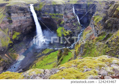 Trek to the gigantic waterfall Haifoss on your summer trip to Iceland 124243467