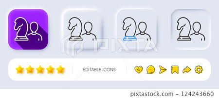 Chess line icon. Neumorphic, Flat shadow, 3d buttons. Business strategy sign. Tactic board game symbol. Line chess icon. Social media icons. Vector 124243660