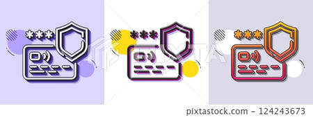 Payment protection line icon. Halftone dotted pattern. Gradient icon with grain shadow. Credit card secure sign. Money defense symbol. Line payment protection icon. Various designs. Vector 124243673