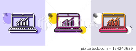 Data Analysis and Statistics line icon. Halftone dotted pattern. Gradient icon with grain shadow. Report graph or Chart sign. Computer data processing symbol. Line online statistics icon. Vector 124243689