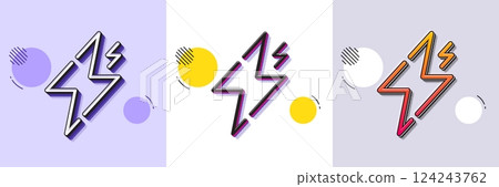 Power line icon. Halftone dotted pattern. Gradient icon with grain shadow. Flash electric energy sign. Lightning bolt symbol. Line power icon. Various designs. Vector 124243762