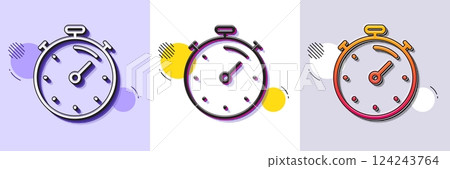 Timer line icon. Halftone dotted pattern. Gradient icon with grain shadow. Time management sign. Stopwatch symbol. Line timer icon. Various designs. Vector 124243764